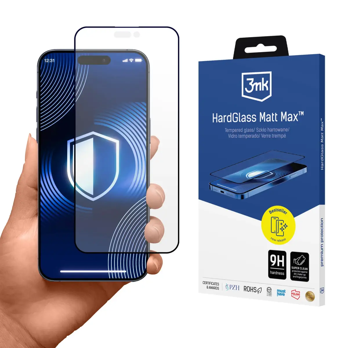 3mk HardGlass Matt Max grūdintas apsauginis stiklas telefonui iPhone 18 Pro