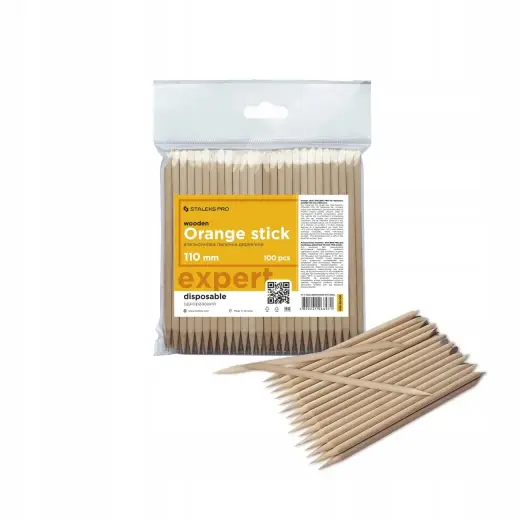 Staleks Orange Wooden Stick Expert 110 Mm 100 Pieces