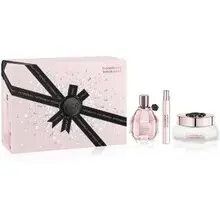 Flowerbomb Gift Set EDP 100 ml, body cream 200 ml, and EDP miniature 10 ml.