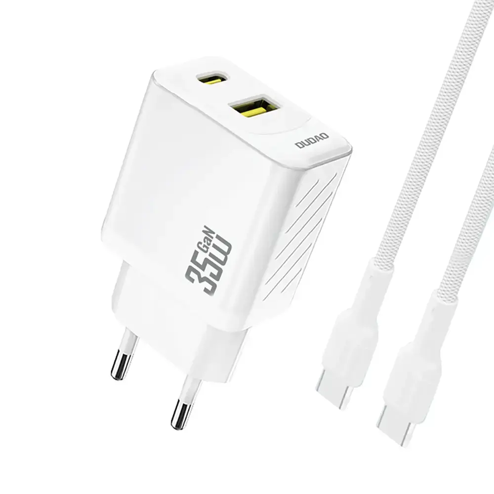 Dudao A27MaxCEU tīkla lādētājs | 35W | PD, QC | USB-A, USB-C | ar USB-C uz USB-C vadu komplektā | balts