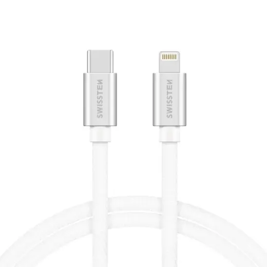 Swissten Textile Universāls Quick Charge 3.1 USB-C uz Lightning Datu un Uzlādes Kabelis 1.2m Sudraba