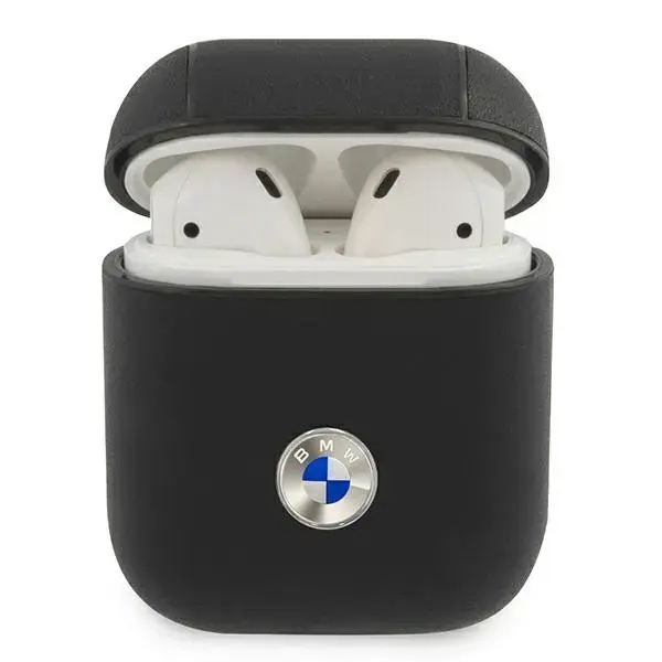 BMW BMA2SSLBK AirPods 1|2 cover  czarny|black Geniune Leather Silver Logo