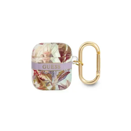 Guess TPU Flower Print Case for Airpods 1|2 Purple