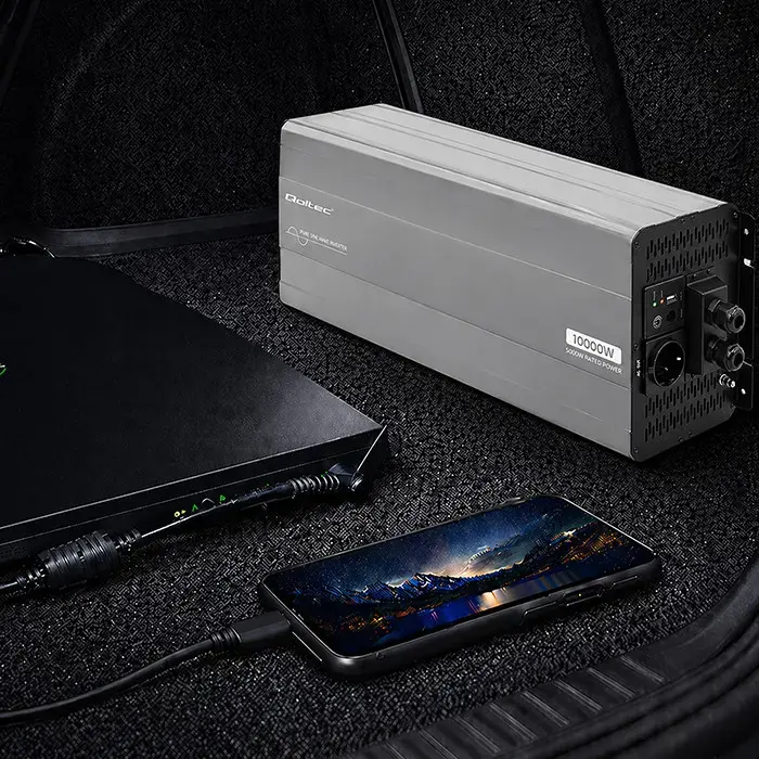 Qoltec Pure Sine Wave Inverter | 24V to 230V | 5000/10000W | USB | Compatible with LiFePO4 GEL AGM