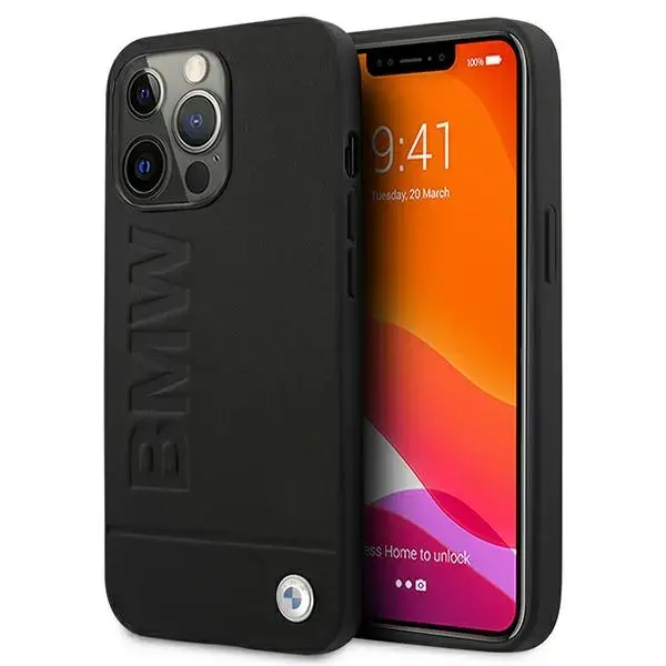 BMHCP13LSLLBK BMW Leather Hot Stamp Case for iPhone 13 Pro Black
