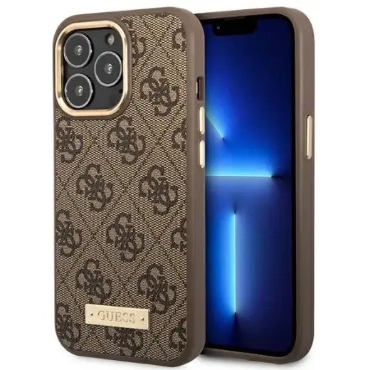 Guess PU 4G MagSafe Compatible Case for iPhone 14 Pro Max Brown