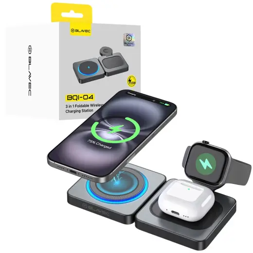 Blavec BQI-04 3-in-1 bezvadu lādētājs | Qi | Saderīgs ar MagSafe | 15W | melns