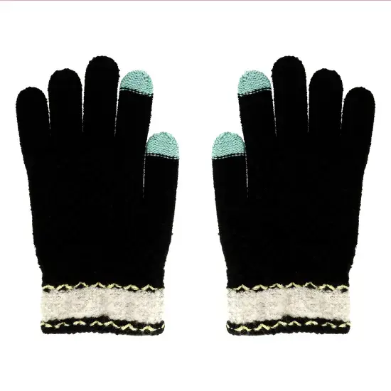 Gloves for touch screens BLACK WITH FLOWER