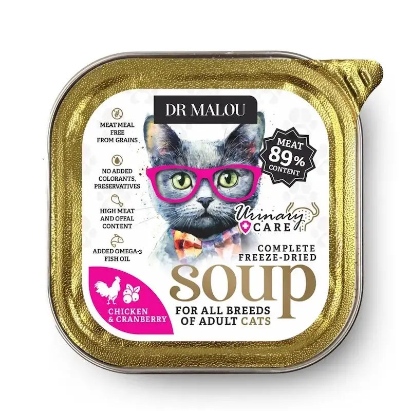 Zupa kaķiem - DR Malou, Freeze-dried soup for cats, chicken with cranberries (urinary) 12g