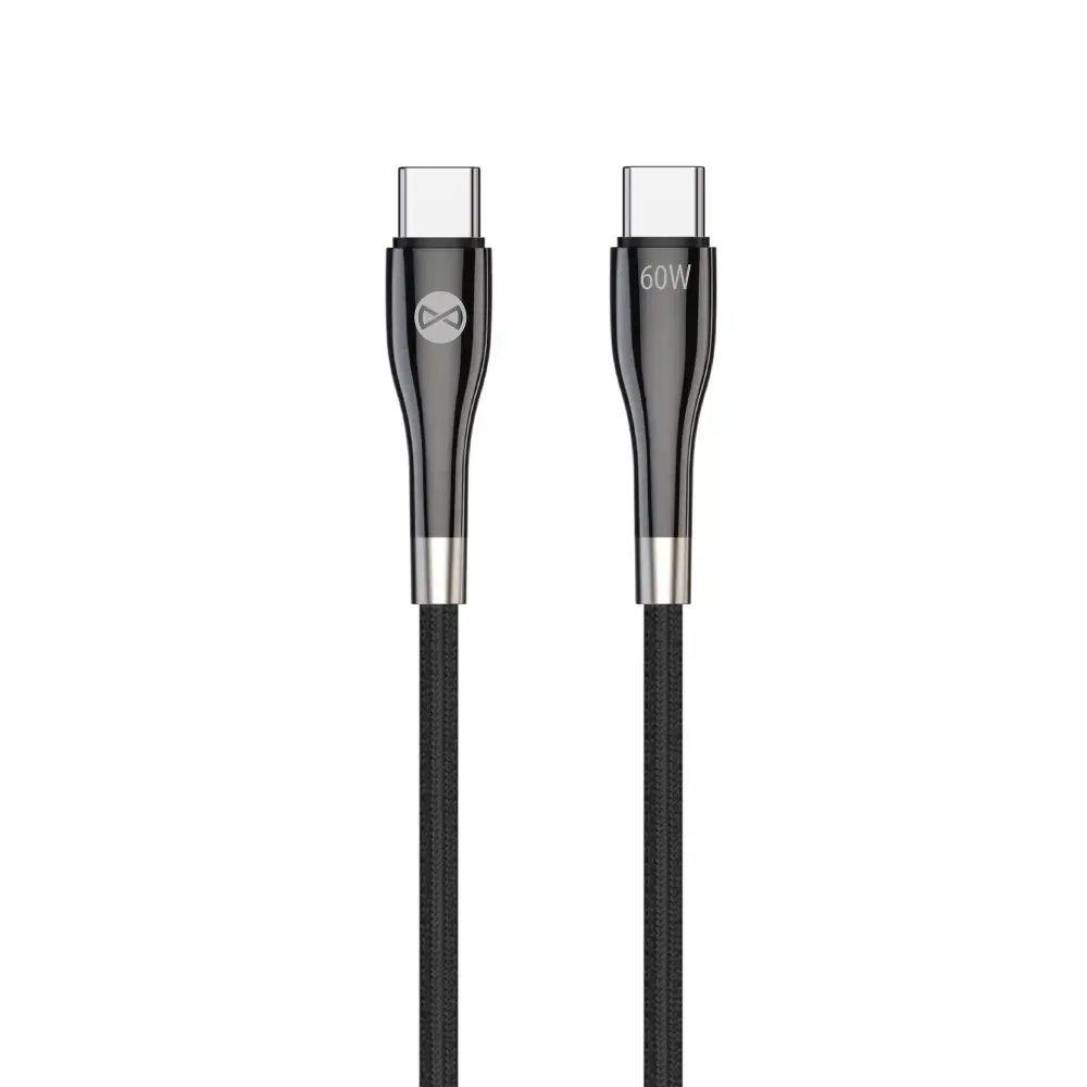 Forever Sleek datu pārraides un uzlādes vads | USB-C uz USB-C | 60W | 1m | melns