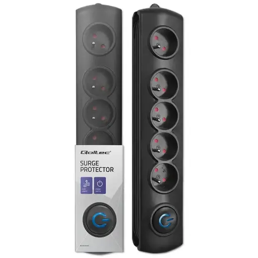 Qoltec Surge protector | 5 sockets | 1.8m | Black