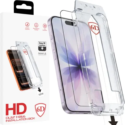 Fusion Dust-Free Easy Fit Full Glue 6D Tempered Glass for Iphone 16 Pro | 17 black - Black