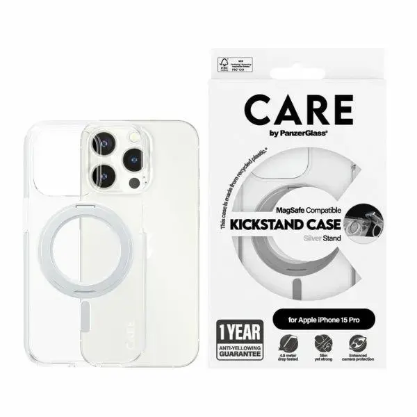CARE by PanzerGlass Kickstand Case iPhone 15 Pro 6,1" MagSafe srebrny|silver 1414