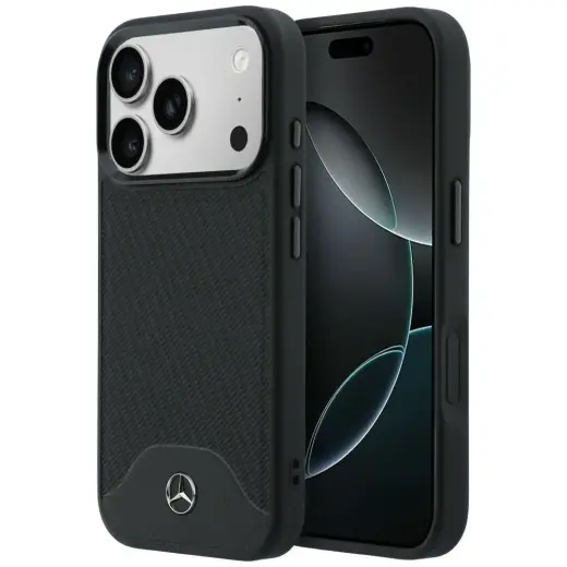 Mercedes Leather Wood Effect and Curve phone case with MagSafe support for iPhone 17 Pro Max black