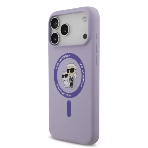Karl Lagerfeld Liquid Silicone Karl and Choupette MagSafe Case for iPhone 17 Pro Max Purple