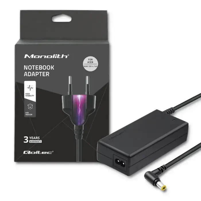 Qoltec 50087 strāvas adapteris klēpjdatoram Acer 90W | 19V | 4.74A | 5.5*1.7 | + strāvas kabelis