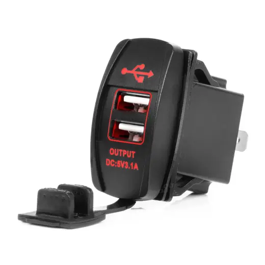 Boat Shaped Waterproof Phone Charger with RED LED Backlight 2xUSB 12/24V AMIO-04228