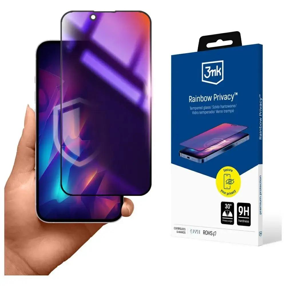 3MK Rainbow Privacy aizsargplēve telefona ekrānam iPhone 16e (privātuma efekts)
