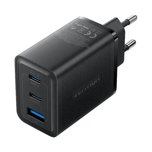 Wall charger, Vention, FERB0-EU,  2xUSB-C, USB- A, 65W|65W|30W, GaN (black)