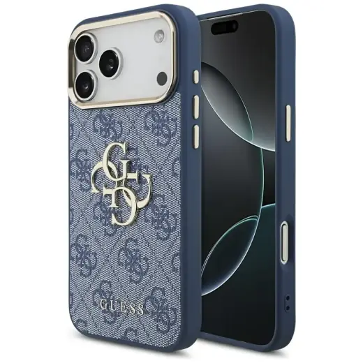 Guess 4G Big 4G Classic Logo чехол для телефона iPhone 17 Pro Max синий золотой