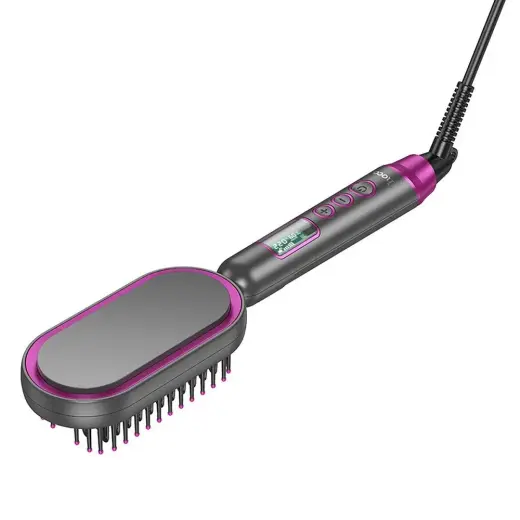 Hair straightener Hoco with comb and digital display HP44 rose red