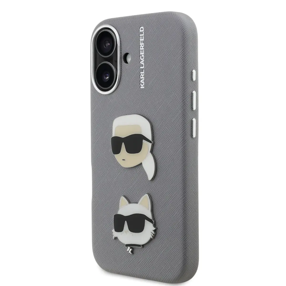 Karl Lagerfeld Grained PU K&CH Heads telefona maciņš iPhone 16 pelēks
