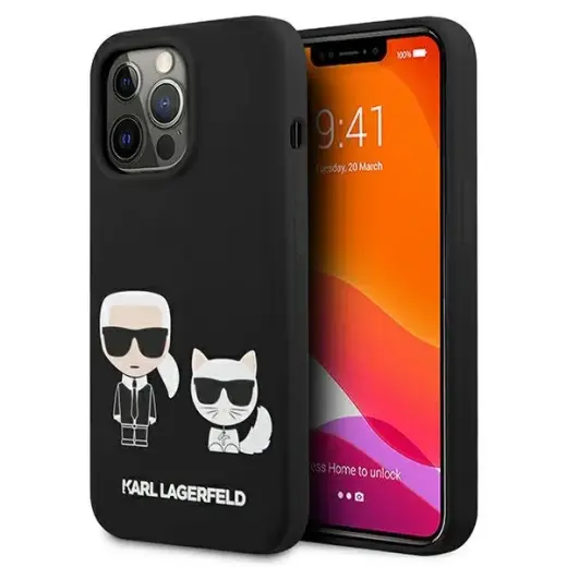 KLHCP13XSSKCK Karl Lagerfeld and Choupette Liquid silicone case for Apple iPhone 13 Pro Max black