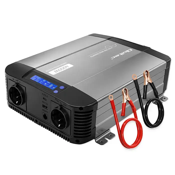 Qoltec Pure Sine Wave Inverter | 12V to 230V | 2000/4000W | LCD | USB | USC-C | Compatible with LiFePO4 GEL AGM