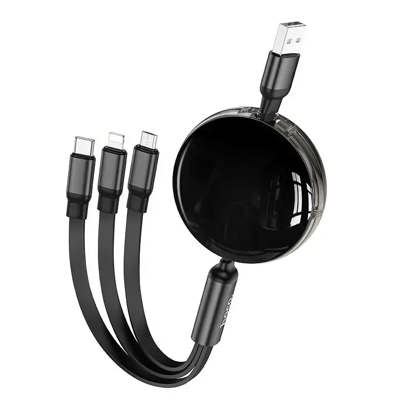 HOCO X78 3-in-1 datu pārraides un uzlādes vads | USB-A uz Lightning, Micro USB, USB-C | 10W | 1m | melns