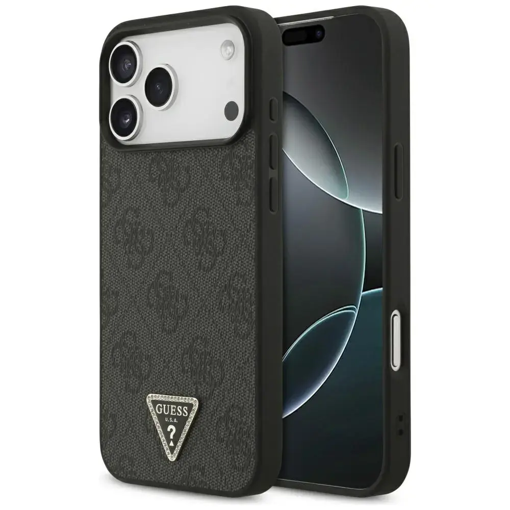 Guess Leather 4G Triangle Strass MagSafe Case for iPhone 17 Pro Max black