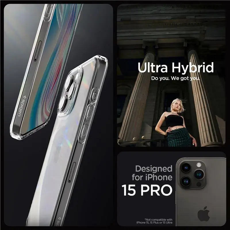 Spigen Crystal Hybrid maciņš telefonam iPhone 15 Pro caurspīdīgs