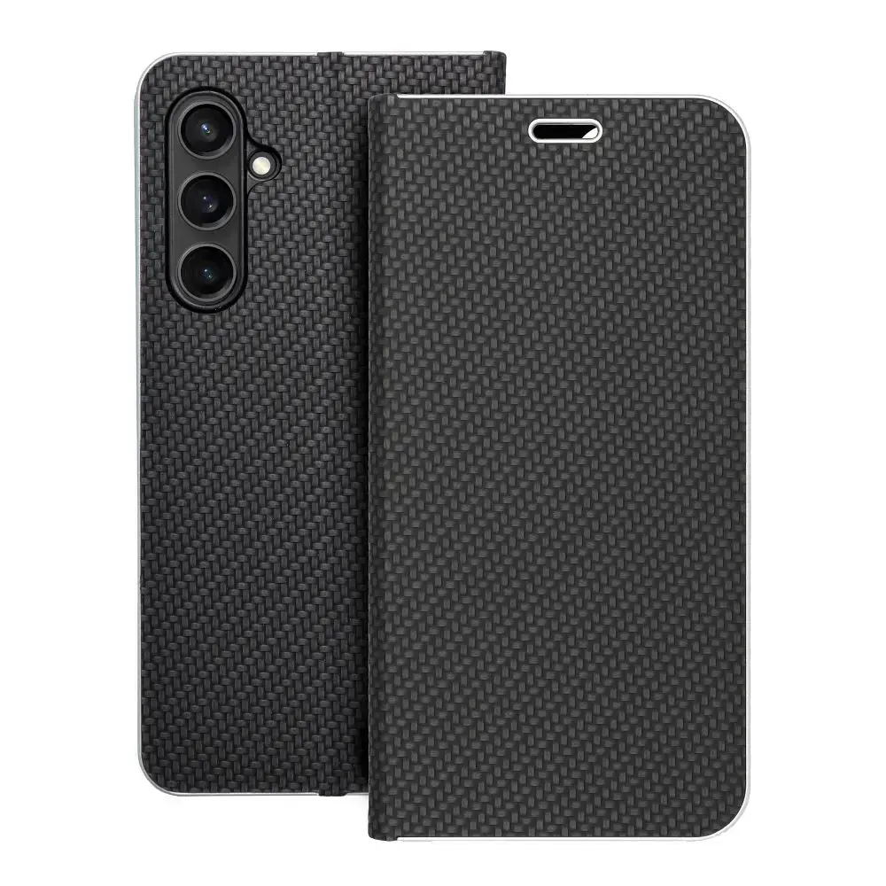 LUNA Book Carbon knyginio tipo telefono dėklas Samsung Galaxy S23 FE (S711) juodas