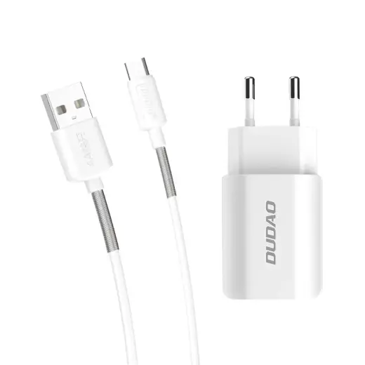 Dudao charger 2x USB 5V | 2.4A + USB Type C cable white