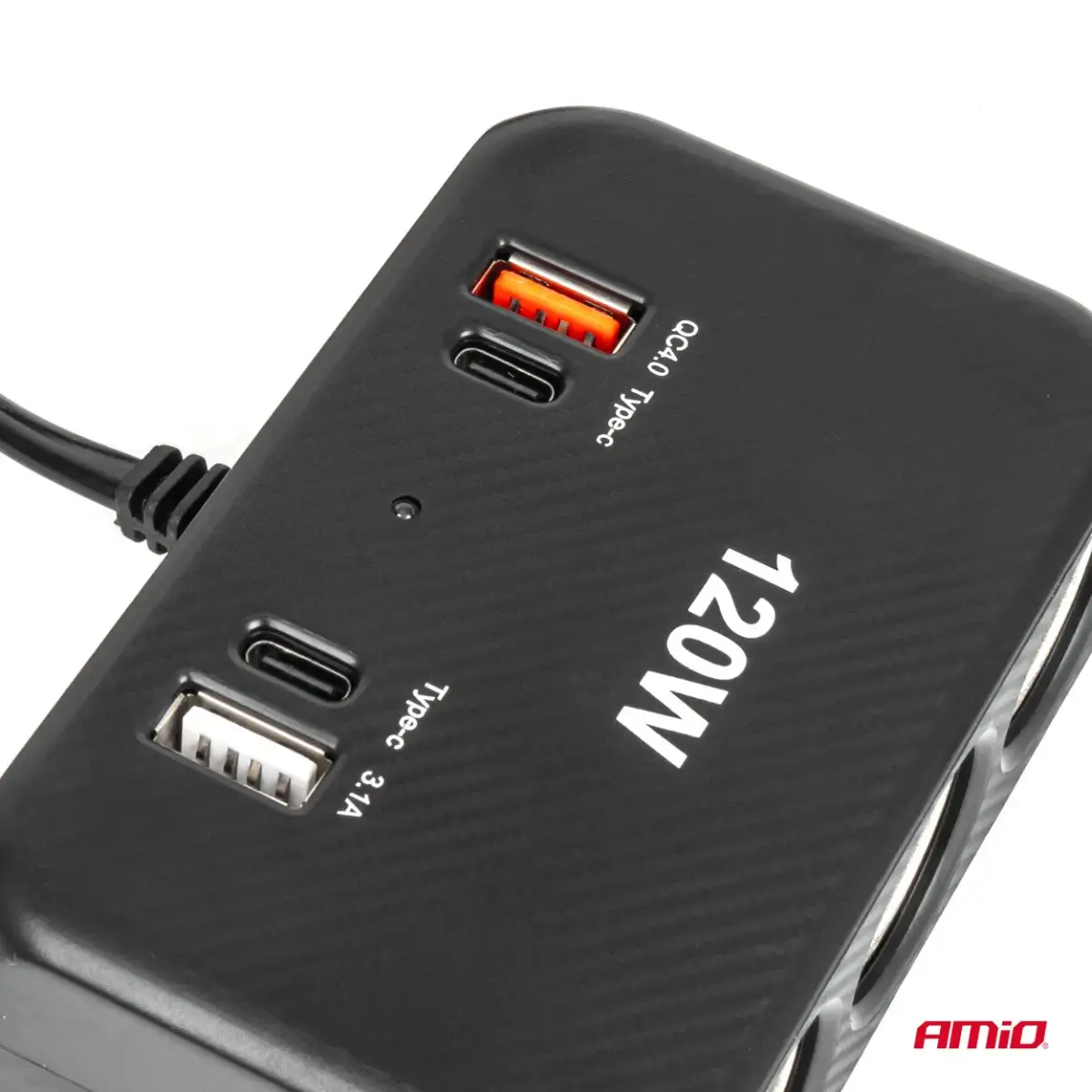 Triple extension socket charger with digital display 2x USB A 1x USB C QC 4.0 12/24V 120W 80cm AMIO-04366