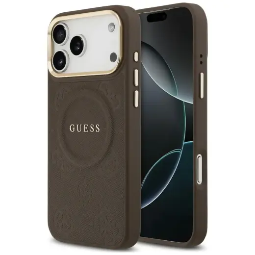 Case Guess Peony Hot Stamp MagSafe for    iPhone 18 Pro Max / 17 Pro Max brown