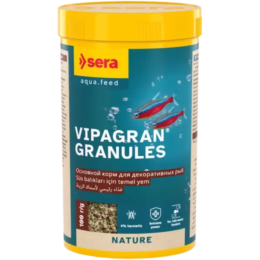 Peldoša, mīksta granulu barība dekoratīvajām zivīm - Sera Vipagran Granules 250 ml (100 g)