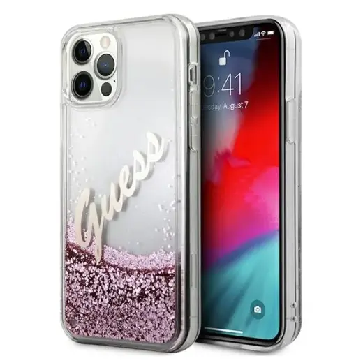 Guess GUHCP12LGLVSPI iPhone 12 Pro Max 6,7" różowy|pink hardcase Glitter Vintage Script