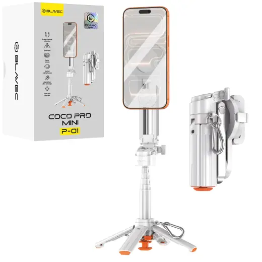Blavec Selfie Stick Aluminium Coco PRO Mini P-01 Magsafe Auto pop quadripod + remote control + holder 0,48 metra (SSCPMP01-MQHW048) white