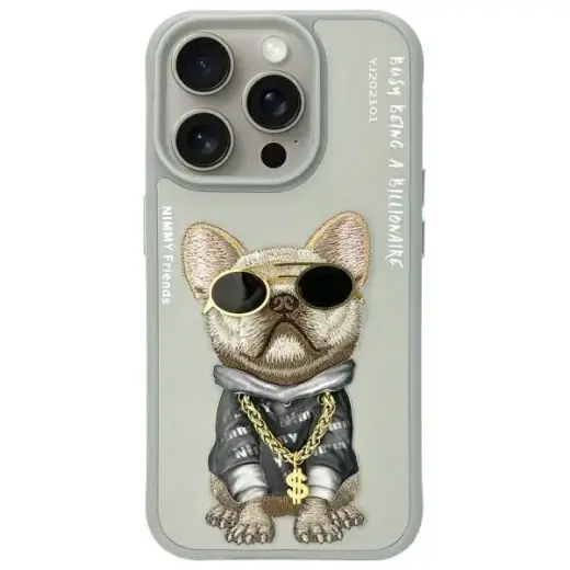 Glasses Cool Dog phone case for iPhone 15 Pro Max gray