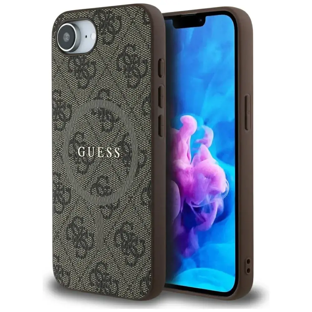 Case Guess 4G Ring Classic Logo MagSafe  for iPhone 16e brown