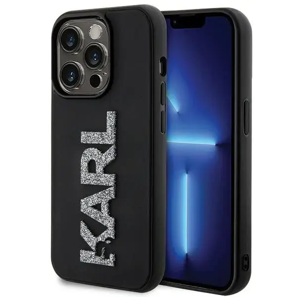 Original Pouch KARL LAGERFELD hardcase 3D Rubber Glitter Logo KLHCP15L3DMBKCK for Iphone 15 Pro Black