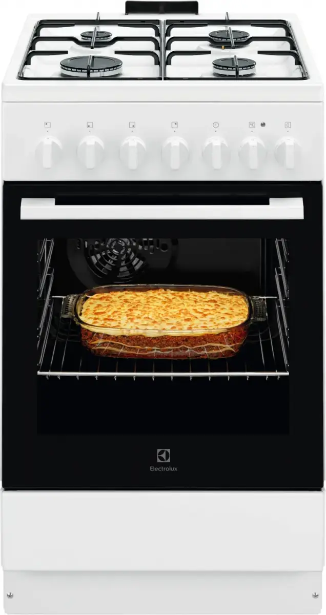 Electrolux gāzes plīts ar elektrisko cepeškrāsni, 50cm, balta