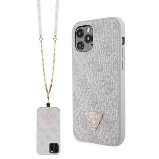 Guess GUHCP12MP4TDSCPP iPhone 12 | 12 Pro 6.1" pink hardcase Crossbody 4G Metal Logo