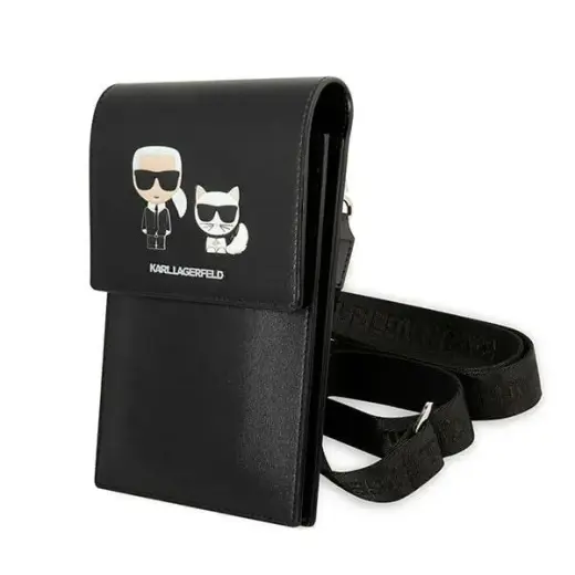 Karl Lagerfeld Saffiano Karl and Choupette Wallet Phone Bag Black