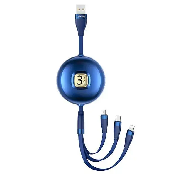 USAMS SJ508USB02 3-in-1 datu pārraides un uzlādes vads | USB-A uz Lightning, Micro USB, USB-C | 1m | zils