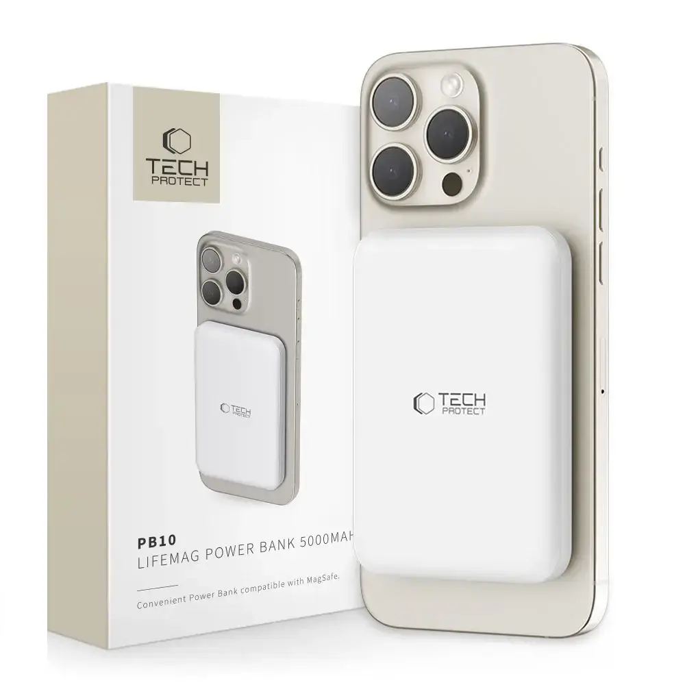 Tech-Protect LifeMag PB10 ārējais akumulators (powerbank) | 5000 mAh | 15W | USB-C, MagSafe | balts