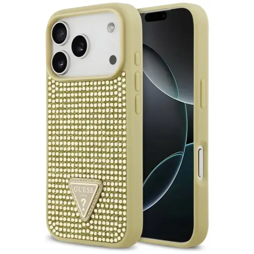 Case Guess Rhinestone Triangle Logo for   iPhone 17 Pro gold