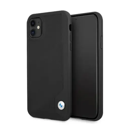 BMHCN61RCDPK BMW Signature Leather Debossed Stripes Case for iPhone 11 Black