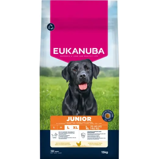 Sausā barība kucēniem - Eukanuba Junior, Large, Chicken 15KG