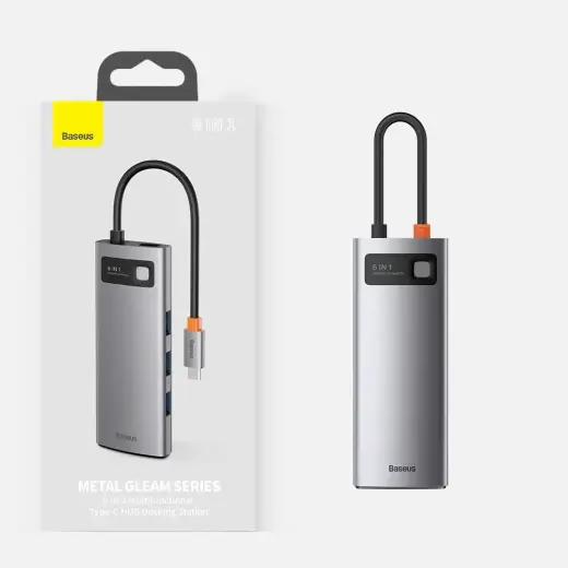 Baseus Metal Gleam 6in1 multifunctional HUB USB Type C - USB Type C Power Delivery 100 W | HDMI 4K 30 Hz | 3x USB 3.2 Gen 1 | RJ45 1 Gbps (CAHUB-CW0G)